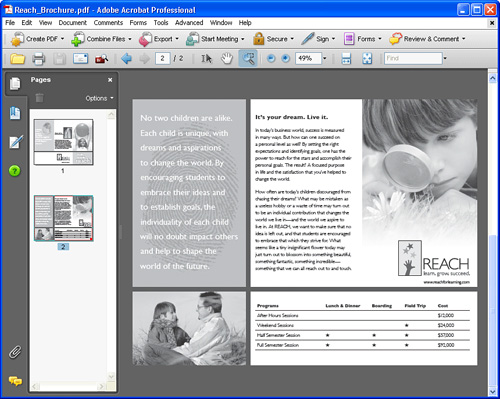 Use the Pages panel to navigate through thumbnails of your pages.