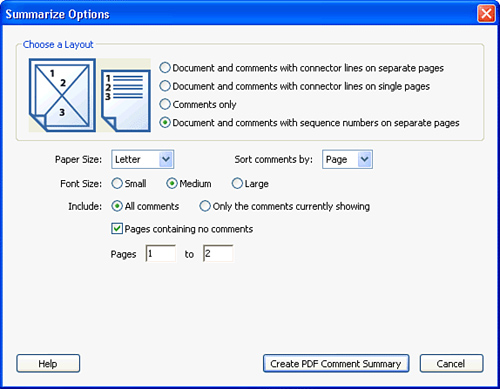 Choose your summarization options.