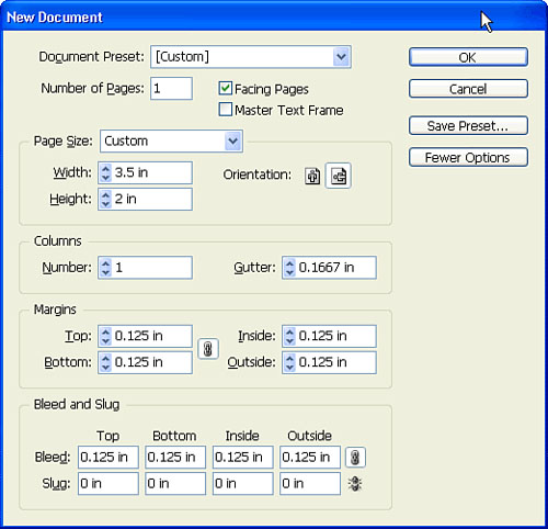 Setting up a new document in InDesign.