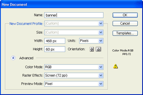 Creating a new document in Illustrator CS3.