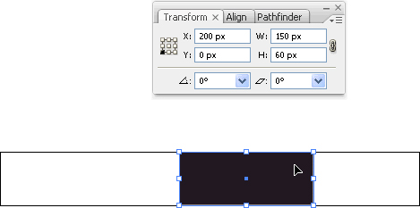 Drawing and positioning a rectangle numerically using the Transform panel.