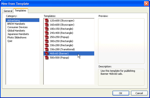 Templates allow you to choose from common preset sizes.