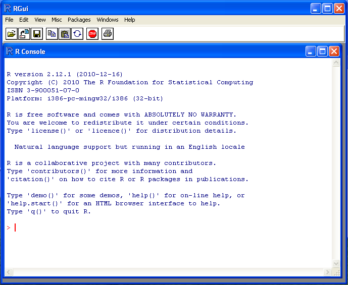 The RGui and R console on a Windows installation