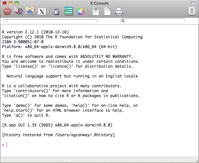 The R console on a 64-bit version of the Mac OS X installation