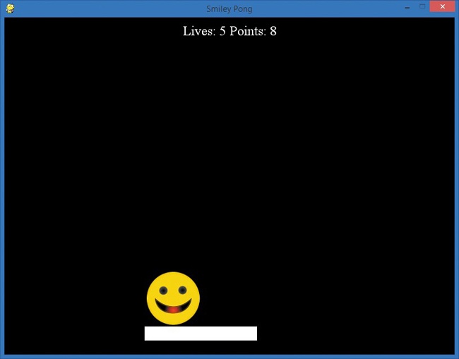 As the smiley ball bounces off the paddle at the bottom, we’ll add points to our player’s score.