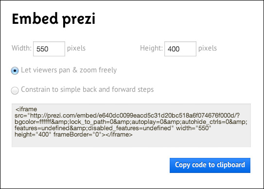 Embedding your prezumé on your website