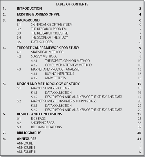 Sample Table of Contents