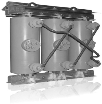 Figure showing dry-type pole-mounted resibloc transformer.