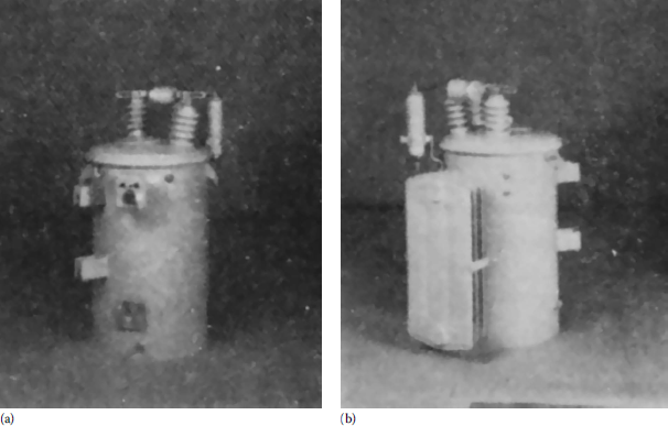 Figure showing four-step auto-booster regulators: (a) 50 A unit and (b) 100 A unit.