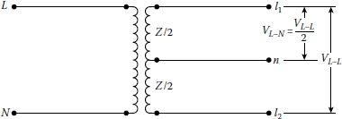 Figure showing a line-to-ground fault involving line l1 and neutral or line l2 and neutral.