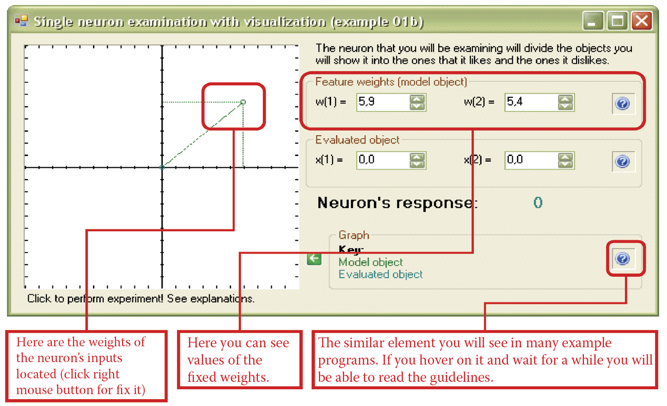 Image of Window of Example 01b program with model object marked