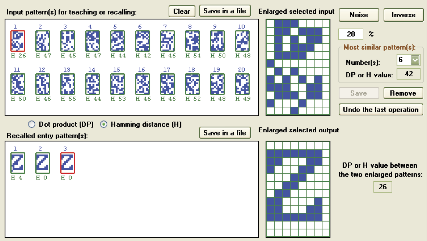 Image of Correct recall of letter Z pattern in which 26 randomly selected pixels (28% noise) were changed