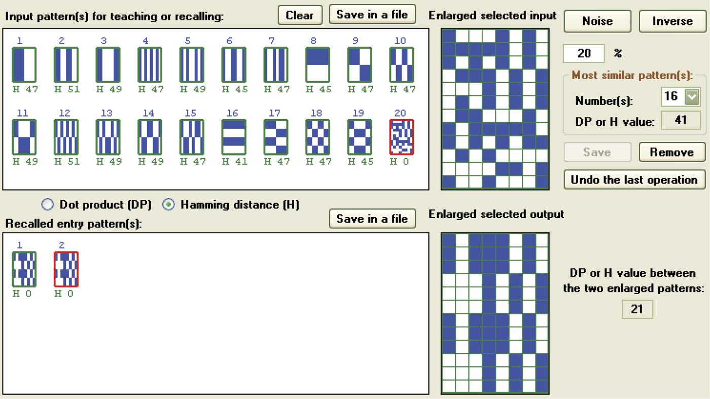 Image of Imperfect recall of orthogonal pattern in which 19 randomly selected pixels (20% noise) were changed