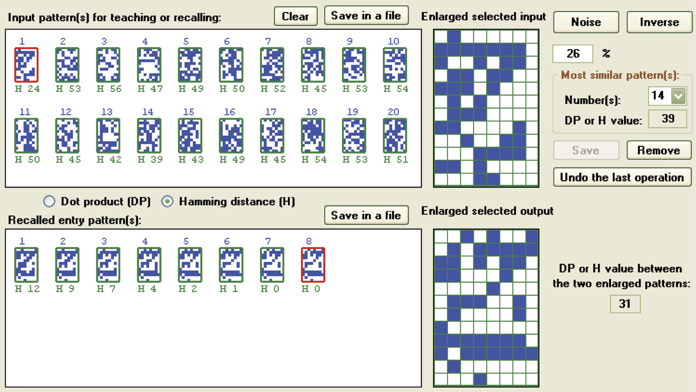 Image of Incorrect recall of letter Z pattern for which 25 randomly selected pixels (26% noise) were changed