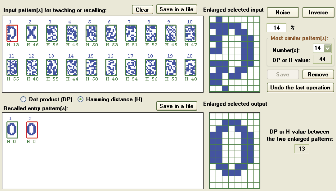 Image of Success achieved when the network remembers large numbers of non-exact orthogonal patterns