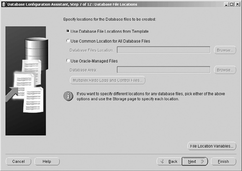 Oracle Database Configuration Assistant—Database File Locations