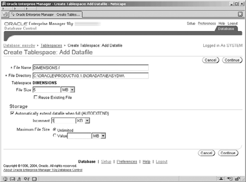 Oracle Enterprise Manager Console—Add Datafile