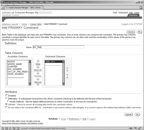 Oracle Enterprise Manager Console—Add Primary Constraint