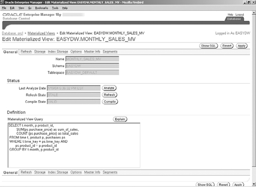 Refreshing a Materialized View in Oracle Enterprise Manager