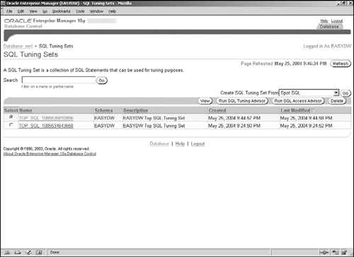 Listing of SQL Tuning Sets