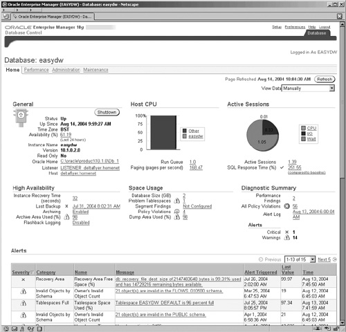 Launching Oracle Enterprise Manager