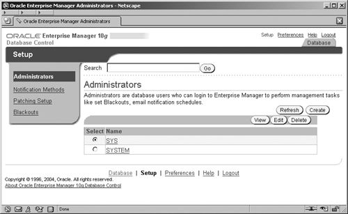 The Administrators Setup Screen