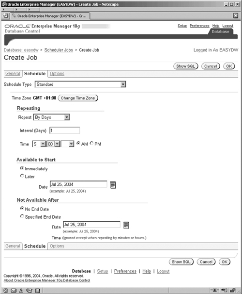 Setting the Schedule for the Job