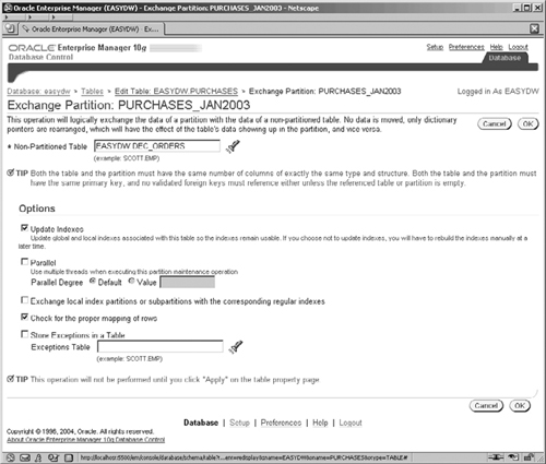 Partition Exchange via Enterprise Manager