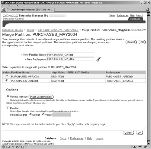 Partition Merge via Enterprise Manager