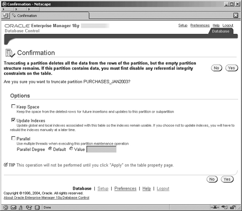 Partition Truncation via Enterprise Manager