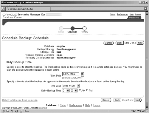 Predefined Backup Schedule