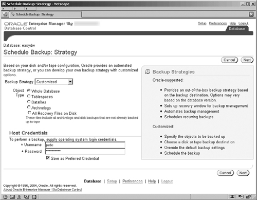 Type of Custom Backup