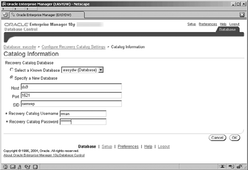 Recovery Catalog Information