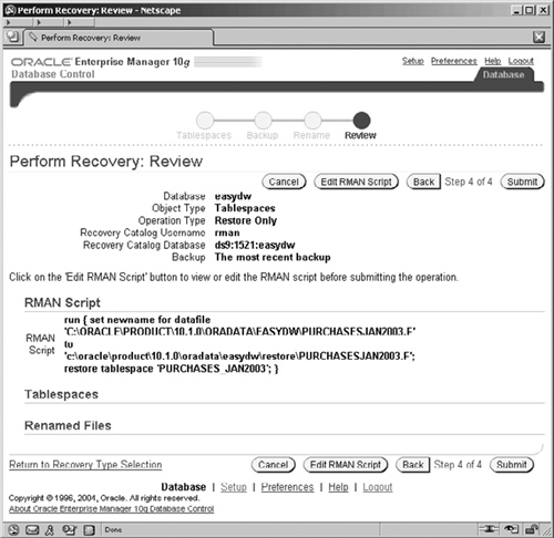 Perform Recovery: Restore Tablespace Review