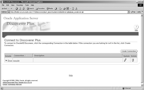 Discoverer Plus—List of Databases for Connection