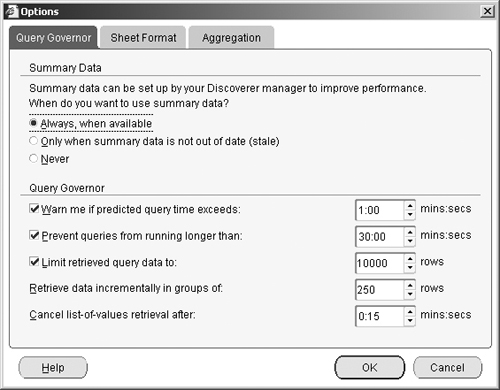 Discoverer Plus—Query Options