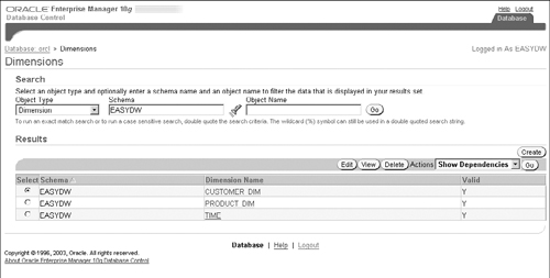 Dimensions in Oracle Enterprise Manager