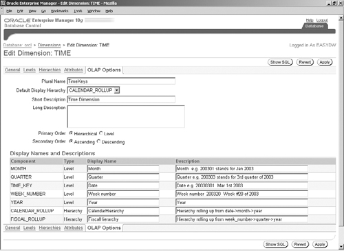 Editing OLAP Options for a Dimension