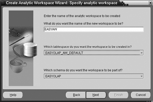 Create Analytic Workspace Wizard—Naming the Analytic Workspace