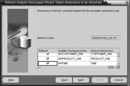 Refreshing an Analytic Workspace—Choosing Dimensions