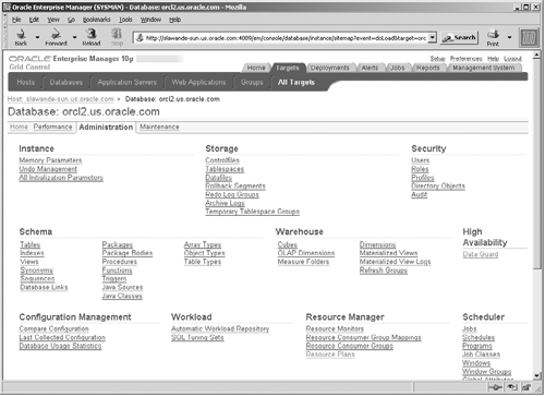 Grid Control Administration Page