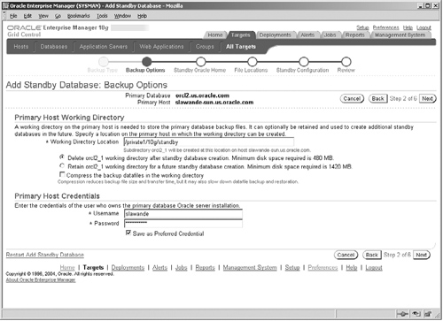 Specifying Backup Options