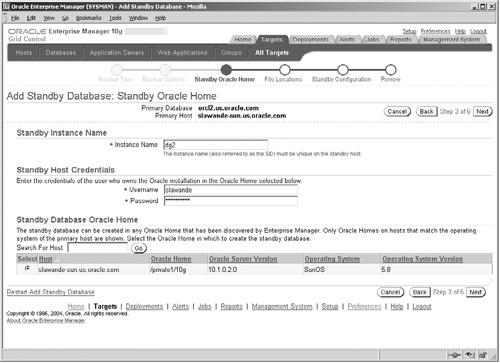 Specifying Oracle Home for the Standby