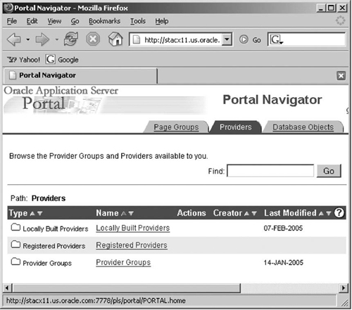 Oracle Portal Providers