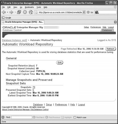 Automatic Workload Repository Configuration