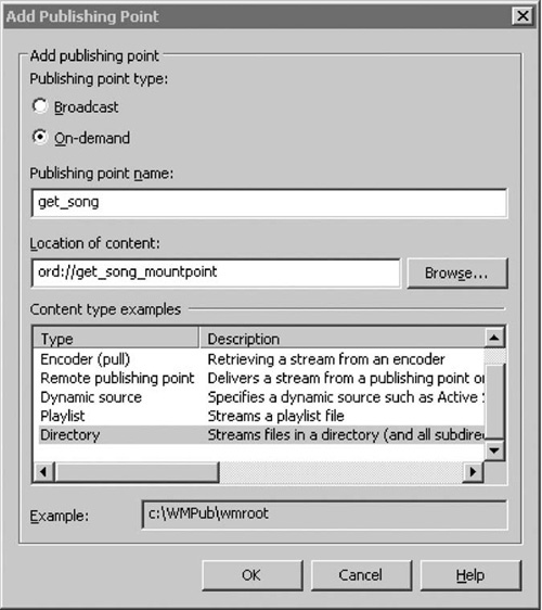 Adding an interMedia Publishing Point