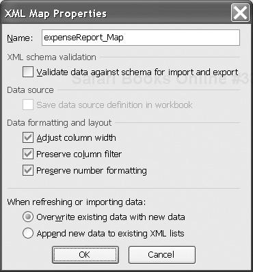 The XML Map Properties dialog