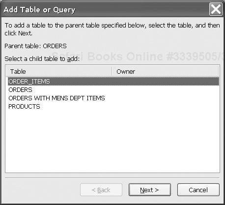 The Add Table or Query dialog