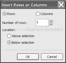 The Insert Rows or Columns dialog