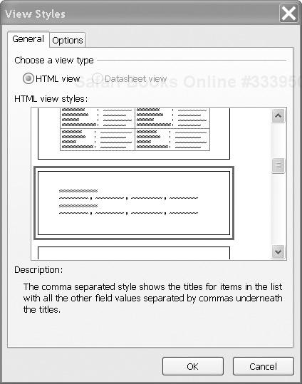 The View Styles dialog with a paragraph-friendly layout selected